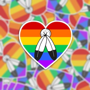 2 autocollants ou aimants coeur drapeau fierté | Vinyle imperméable | LGBTQ+ 2SLGBTQ+ | Deux esprits | Sticker ordinateur portable réfrigérateur