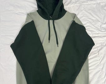 Sage Green & Forest Green Color Block Sweater, Two Tone Hoodie