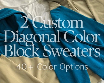 Two Custom Diagonal Colorblock Hoodies, Anniversary Gift Idea, Two Tone Hooded Sweatshirt, Split Pullover Hoodie, Two Color Hoodie