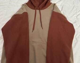 Brown Savana & Cocoa Color Block Sweater, Two Tone Hoodie