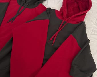 Colorblock Couple Hoodies, Cardinal Red & Smoke Sweaters, Set of 2