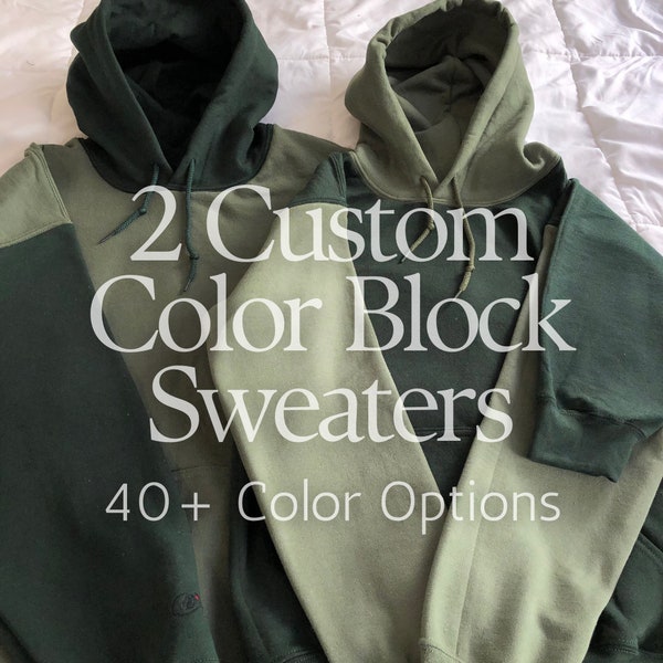 Two Matching Colorblock Hoodies, Gift Idea, Two Tone Hooded Sweatshirts, Custom Colorblock Pullover Hoodie