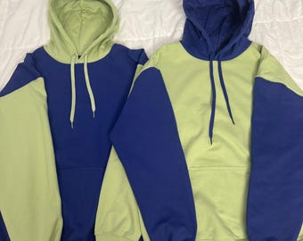 Matching Colorblock Hoodies, Kiwi Green & Royal Blue Sweaters