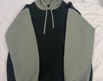 Sage Green & Forest Green Color Block Sweater, Two Tone Hoodie