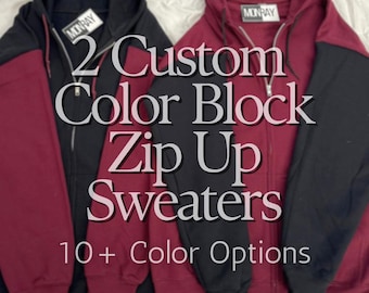 Two Custom Colorblock Zip-Up Hoodies, Matching Couple Sweatshirts