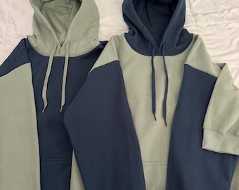 Colorblock Couple Hoodies, Blue Dusk & Sage Sweaters, Set of 2