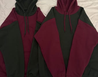 Colorblock Couple Hoodies, Maroon & Smoke Sweaters, Set of 2