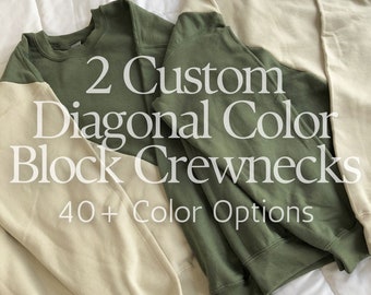 Two Matching Diagonal Custom Colorblock Sweatshirt, Two Tone Sweatshirt, Unisex Long Sleeve Crewneck Sweater, Comfy Sweatshirt for Him & Her