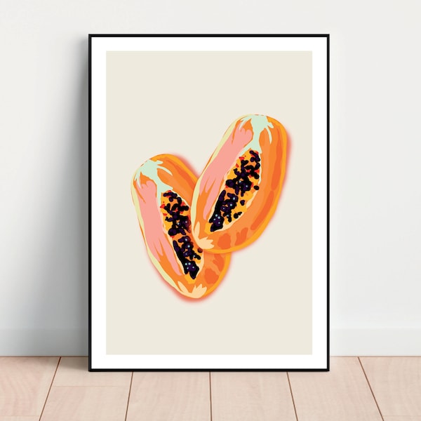 Papaya Printable Wall Art, Modern Art, Papaya kitchen Print, Abstract Wall Art, Fruits Print, Digital Download Wall Art, Dining Room Decor