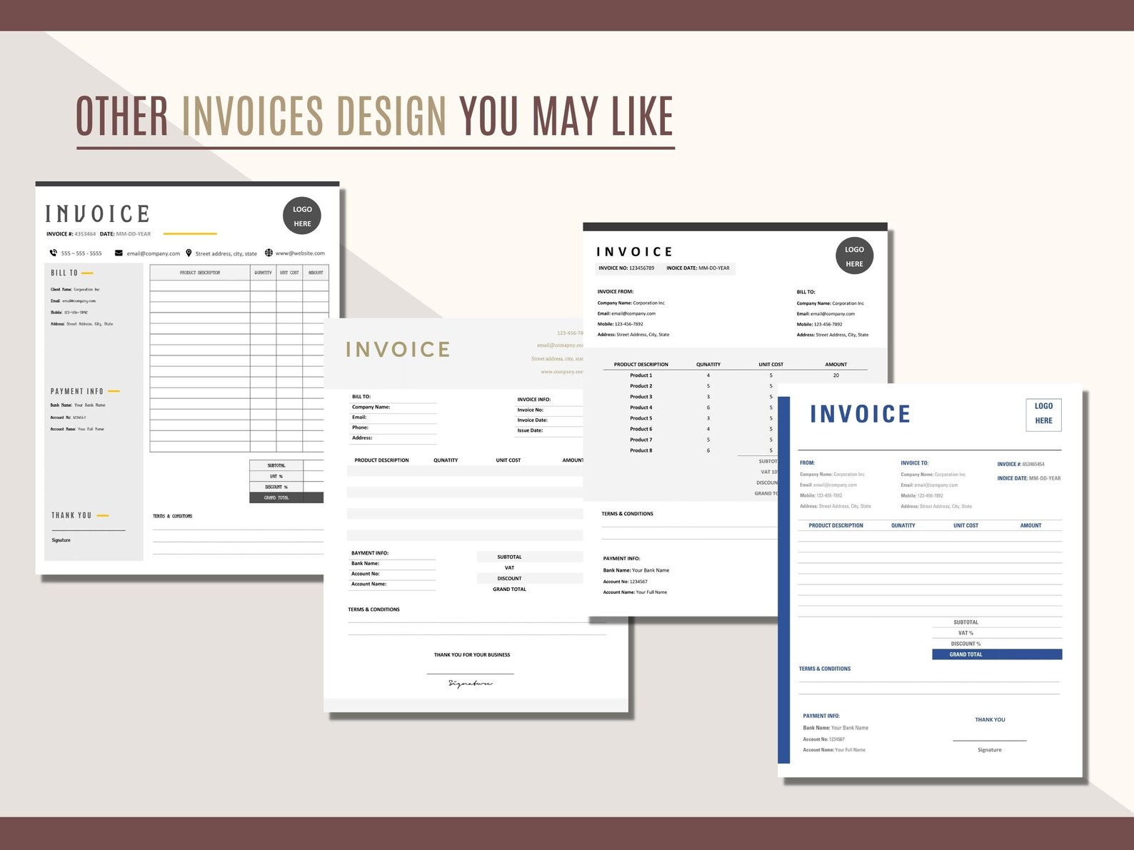 Commercial Invoice Word Invoices Invoice With Logo Clean Etsy