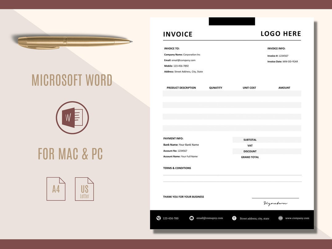 Invoice Word Template Editable, Word Invoice, Template Invoices