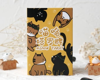 Tarot Miaow, Baraja de Tarot de Gatos y Guía, 78 Cartas de Tarot, Baraja de Tarot de Gatos, Baraja de Cartas de Gatitos Adorables, Tarot de Dibujos Animados