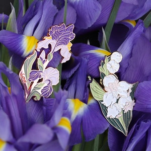 Nature Enamel Pin - Iris and Muguet | Floral pin | Botanic pin | Flower pin | Lily of the valley | Iris pin | May bells pin | Plant pin