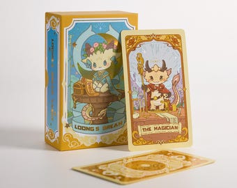 Loong's Dream Tarot Rider-Waite 78 Cards Original Artwork Spiritual Zodiac Animal Cartoon Dragon Chinese Mythology Cute Print Art Gift Idea