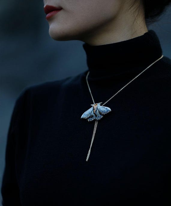 Blue Tiger Moth Ceramic Pendant and Brooch