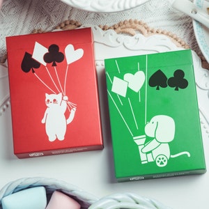 Tagebuch der Katze und des Hundes Spielkarten, Japanisches dreilagiges schwarzes Kernpapier, Kätzchenkarten, Welpenkarten, 54 Karten Cat & Dog