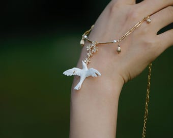 YIHE keramische ketting "Flight of Grace" handgemaakte sieraden natuur liefde statement accessoire vogel bloem romantisch cadeau voor haar ringalternatief