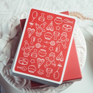 Cartes à jouer Le journal du chat et du chien, papier japonais triple épaisseur avec noyau noir, cartes chaton, cartes chiot, 54 cartes Rouge