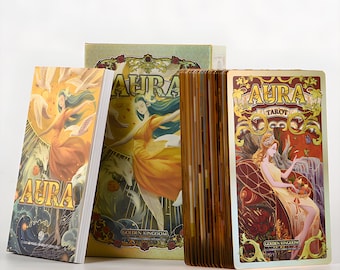 Jeu de tarots Aura - Cavalier-cartes doré scintillant, coup de pinceau onirique, éditions de luxe et portables, 78 cartes + guide