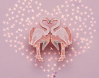 daparo Glow-in-the-Dark Enamel Pins "Greater Flamingo" Pastel Pink Rose Gold Celebration of Love Deluxe Clutch Wedding Gift Valentine's Day