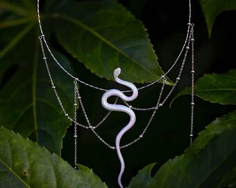 YIHE Ceramic Necklace "White Snake" Handmade Jewelry Statement Choker Serpentine Art Snake Accessory Tropical Vibes Medusa Wearable Art