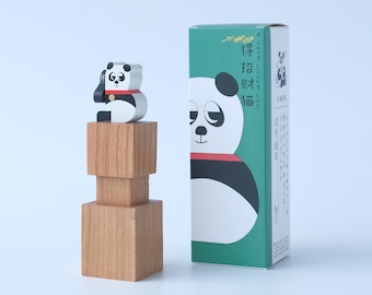 木製オートマタスタンプ「怠け者のラッキーパンダ」