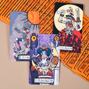 Whimsical Realm of Oddities Tarot Deck – Surreal Cat & Skeleton, Cartoon Fantasy Divination Cards, Deluxe or Tin Edition with Guidebook image 4