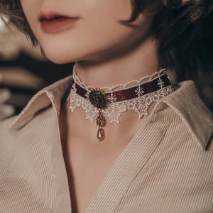 Steampunk Ribbon Steampunk Satin Ribbon Lace Choker (burgundy) Christmas Jewelry ...