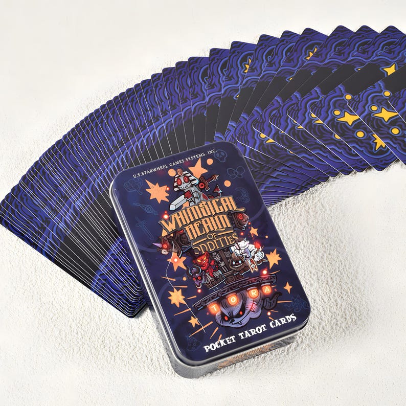 Whimsical Realm of Oddities Tarot Deck – Surreal Cat & Skeleton, Cartoon Fantasy Divination Cards, Deluxe or Tin Edition with Guidebook Tin