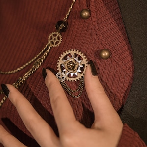 Date with a Mechanic Handcrafted Steampunk Metal Brooch Antique Jewelry Victorian Fashion Brass Finish Valentine Day Gift First Date Outfit