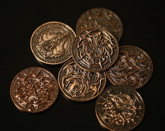 Seven Deadly Sins Collectible Metal Coins Seasons I & II Fantasy Creatures Western Demons Brass Copper Antique Plating 3D Relief
