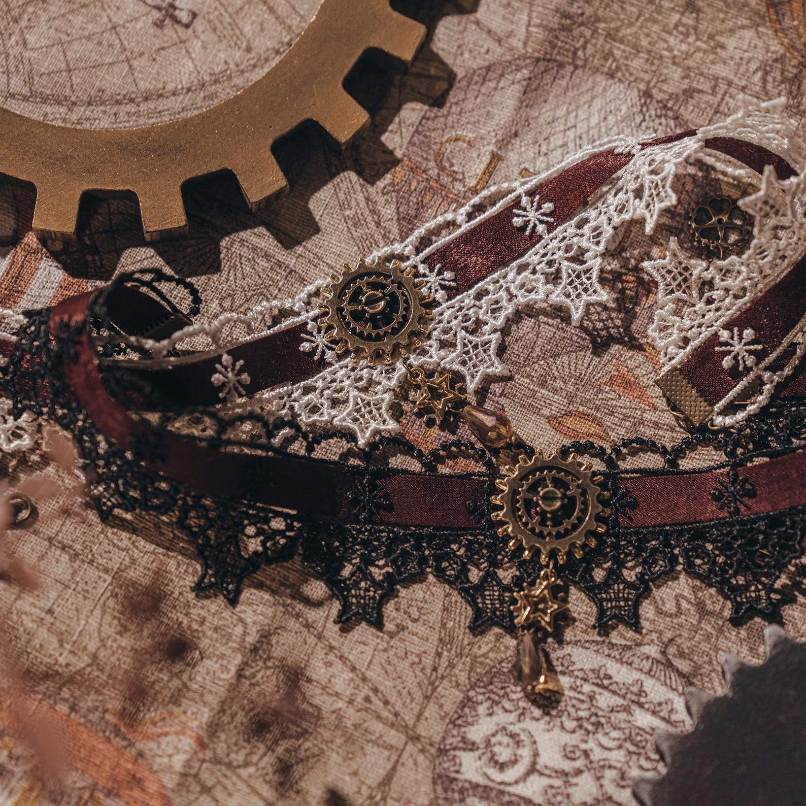 Steampunk Ribbon Steampunk Satin Ribbon Lace Choker (burgundy) Christmas Jewelry ...