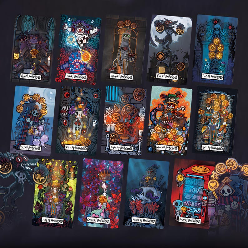 Whimsical Realm of Oddities Tarot Deck – Surreal Cat & Skeleton, Cartoon Fantasy Divination Cards, Deluxe or Tin Edition with Guidebook image 16