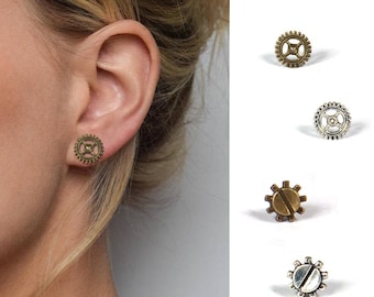 Tandwielen en schroeven Handgemaakte steampunk-oorknopjes Mechanisch geïnspireerde sieraden Victoriaans mode Standaard statement-stukken Unisex Huidvriendelijk