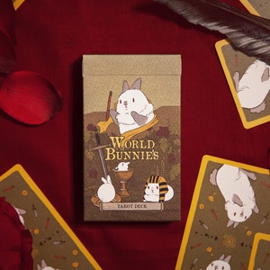 Mundo dos Coelhinhos Tarot Rider-Waite para Crianças Jornada de Cura Desenho Animado Coelho Ilustração de Livro Presente de Páscoa para Adultos e Donos de Animais de Estimação