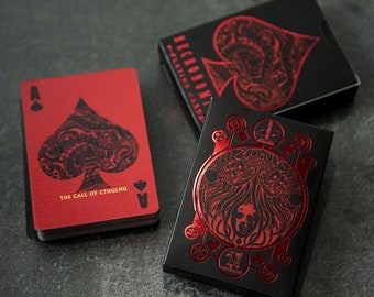 Cartes à jouer Lovecraft A-K Mythe de Cthulhu Necronomicon Horreur cosmique Littérature fantastique sombre Estampe grotesque