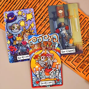 Whimsical Realm of Oddities Tarot Deck – Surreal Cat & Skeleton, Cartoon Fantasy Divination Cards, Deluxe or Tin Edition with Guidebook image 6
