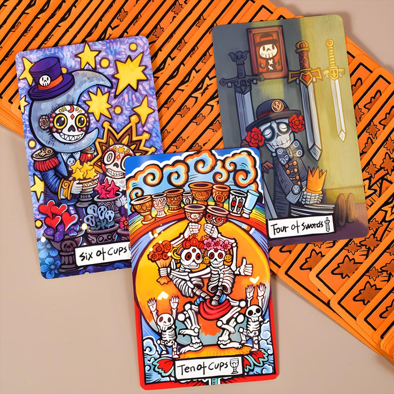 Whimsical Realm of Oddities Tarot Deck – Surreal Cat & Skeleton, Cartoon Fantasy Divination Cards, Deluxe or Tin Edition with Guidebook image 6