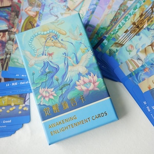 Cartas de iluminación del despertar / 36 cartas / Baraja de oráculo con símbolos chinos tradicionales / Cartas de afirmación de estilo asiático