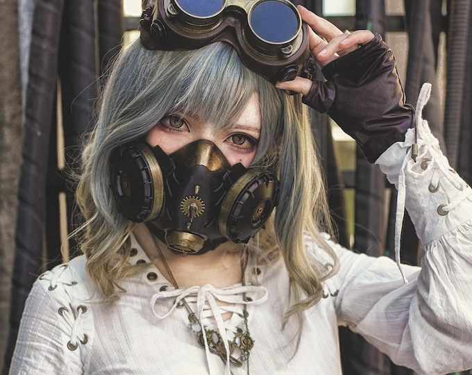 Handcrafted Steampunk Mask & Goggles "Good Neighbor" Comic Con Wear Retro-Futuristic Fashion LARP Gears Adjustable Straps Post-Apocalyptic