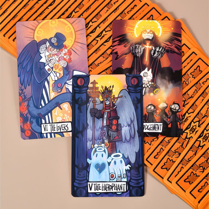 Whimsical Realm of Oddities Tarot Deck – Surreal Cat & Skeleton, Cartoon Fantasy Divination Cards, Deluxe or Tin Edition with Guidebook image 5