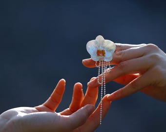 YIHE 陶器アクセサリー「胡蝶蘭」ペンダントネックレス ハンドメイド