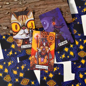 Whimsical Realm of Oddities Tarot Deck – Surreal Cat & Skeleton, Cartoon Fantasy Divination Cards, Deluxe or Tin Edition with Guidebook image 11