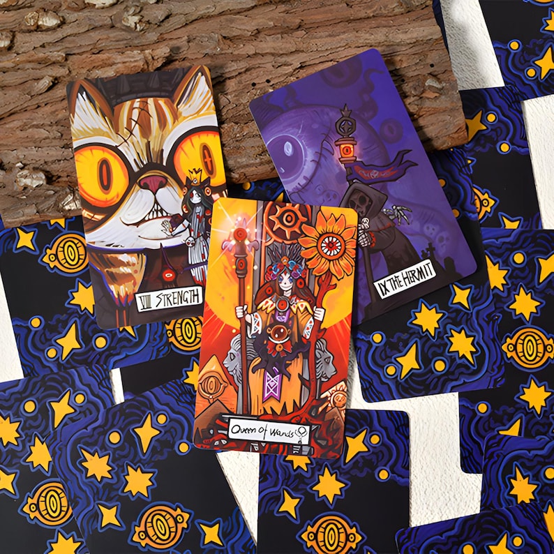 Whimsical Realm of Oddities Tarot Deck – Surreal Cat & Skeleton, Cartoon Fantasy Divination Cards, Deluxe or Tin Edition with Guidebook image 11