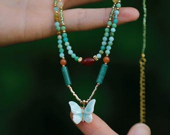 YIHE keramische ketting "boeddhavlinder" handgemaakte sieraden gelaagde hanger ketting kleurrijke kralen natuur liefde statement accessoire zen cadeau