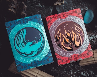 Atlantis Fire & Sea Playing Cards Standard Duo Myth-Inspired Cardistry Decks Black Core Glossy Finish Color-Changing Inks Hollow-Carved Art