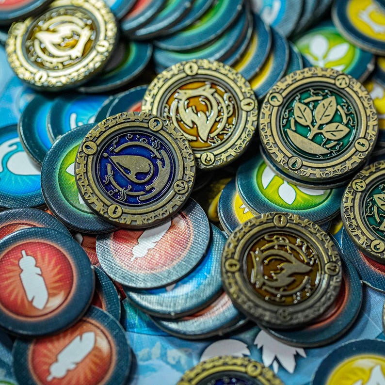 four-elements-board-game-counters-metal-alloy-tokens-antique-gold