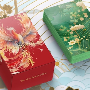 Juego de cartas de Mahjong Oracle 3 en 1, fichas de Mahjong de papel bilingües, caligrafía china, pintura de acuarela, gorrión, pájaros míticos, noche de juego