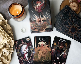 Puede incluir: Tres cartas de tarot con fondos negros y detalles dorados. Las cartas presentan ilustraciones de una mujer con una corona, un león y un mago. Las cartas son de la baraja de tarot Starlighting Deck of Night.