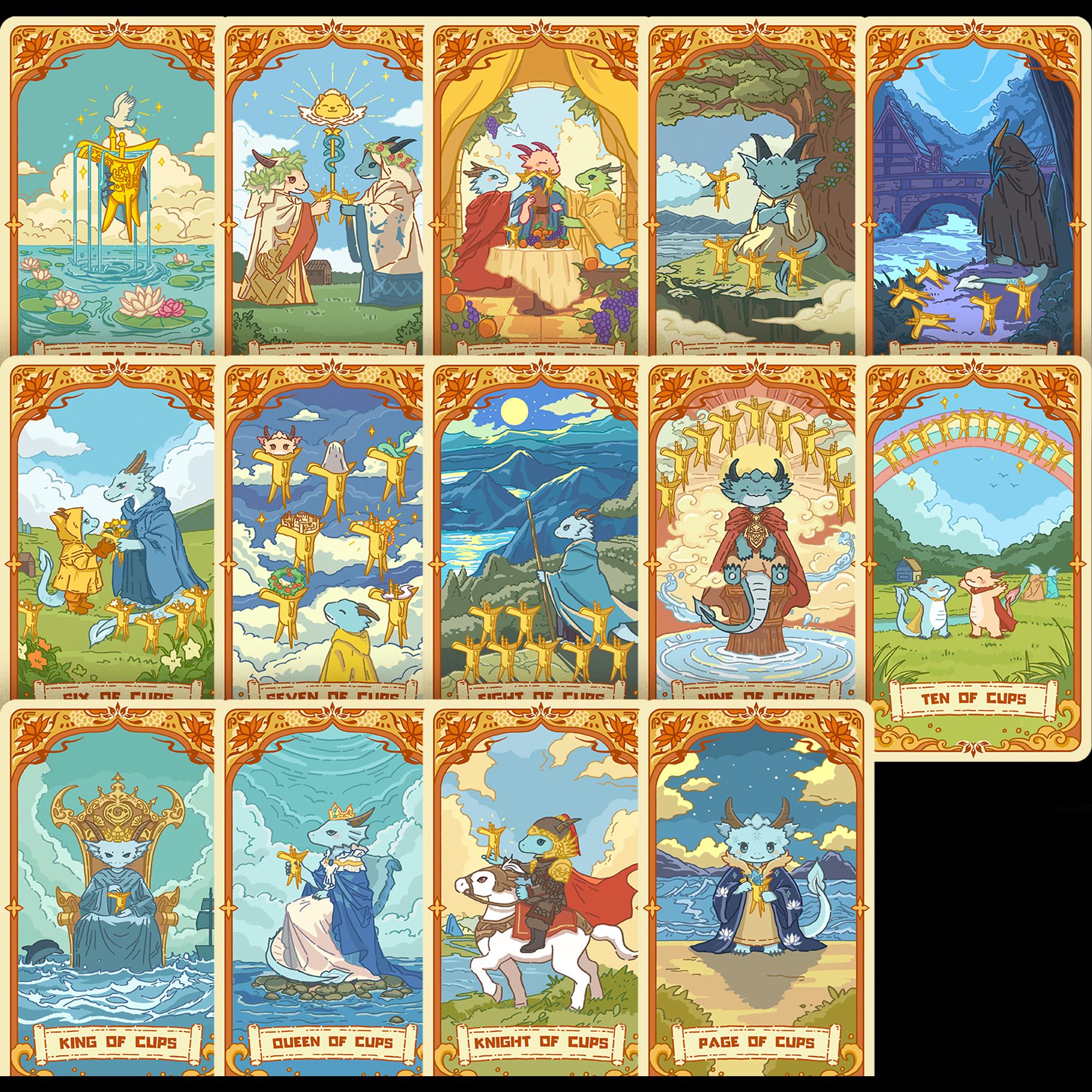 Loong's Dream Tarot Rider-Waite 78 Cards Original Artwork Spiritual Zodiac  Animal Cartoon Dragon Chinese Mythology Cute Print Art Gift Idea, image size:2000x2000